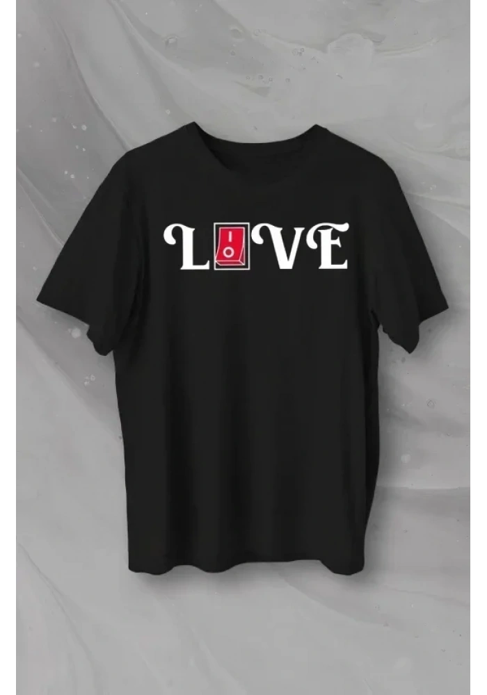 14 Şubat Sevgililer Günü Love Baskılı Oversize Bisiklet Yaka T-shirt - Siyah