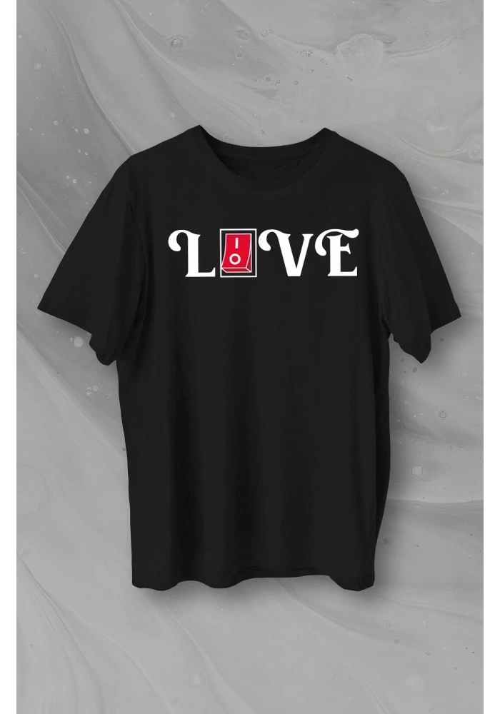 14 Şubat Sevgililer Günü Love Baskılı Oversize Bisiklet Yaka T-shirt - Siyah