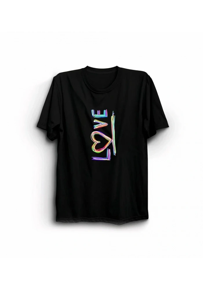 14 Şubat Sevgililer Günü Love Baskılı Oversize Bisiklet Yaka T-shirt - Siyah