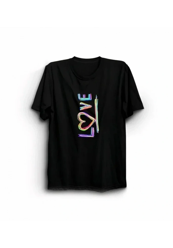 14 Şubat Sevgililer Günü Love Baskılı Oversize Bisiklet Yaka T-shirt - Siyah