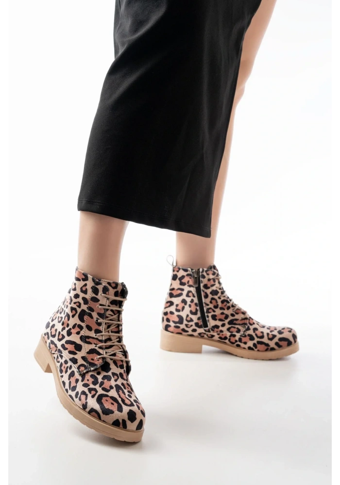 165-225 Leopar Bağcıklı Fermuarlı Günlük Kadın Bot