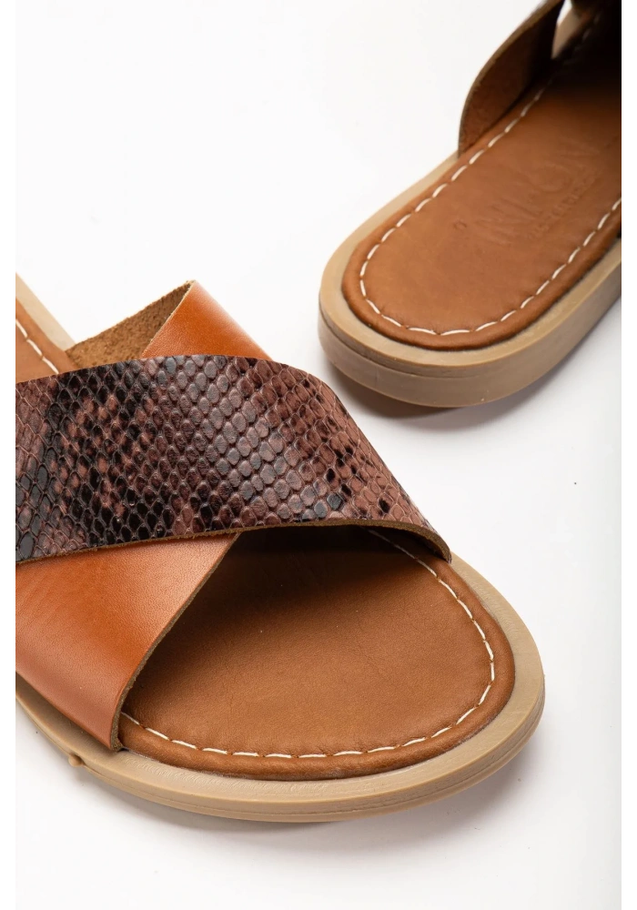 169-076 Taba Ortopedik Hakiki Deri Çapraz Bantlı Kadın Terlik