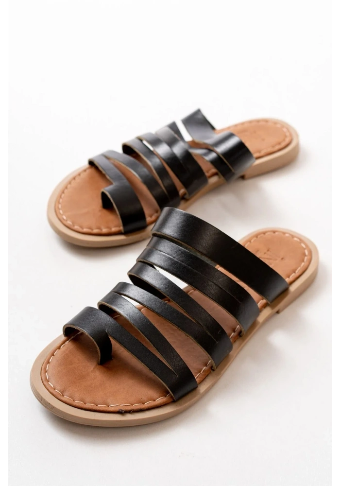 169-082 Siyah Ortopedik Hakiki Deri Kadın Terlik