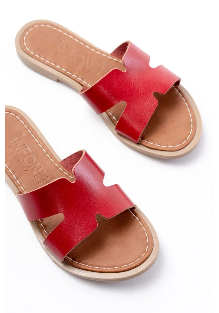 169-6100 Kırmızı Ortopedik Hakiki Deri Kadın Terlik