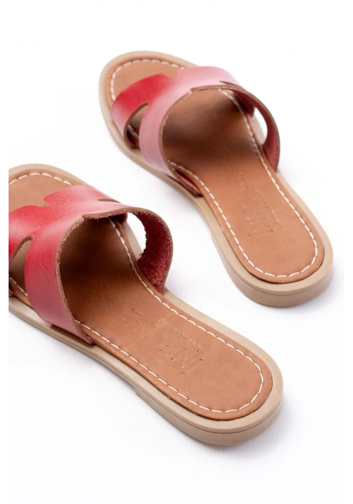 169-6100 Kırmızı Ortopedik Hakiki Deri Kadın Terlik