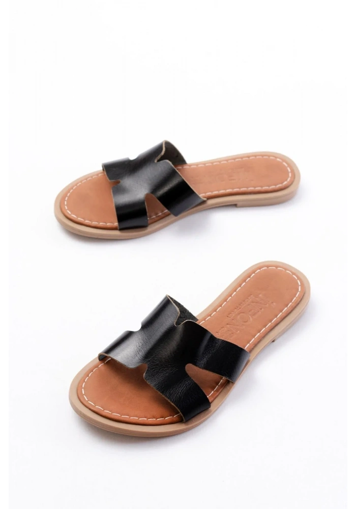 169-6100 Siyah Ortopedik Hakiki Deri Kadın Terlik