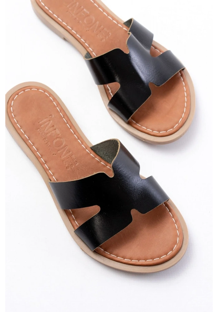 169-6100 Siyah Ortopedik Hakiki Deri Kadın Terlik