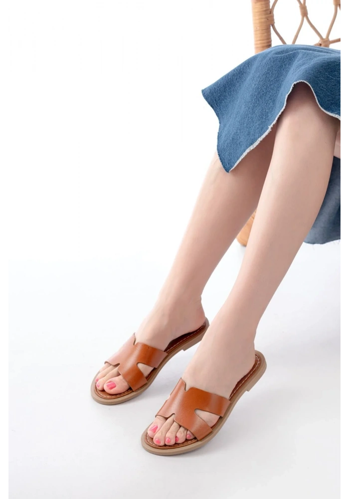 169-6100 Taba Ortopedik Hakiki Deri Kadın Terlik