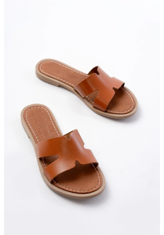 169-6100 Taba Ortopedik Hakiki Deri Kadın Terlik