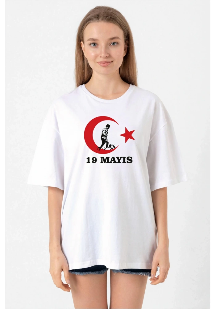 19 Mayıs Baskılı T-shirt - Beyaz