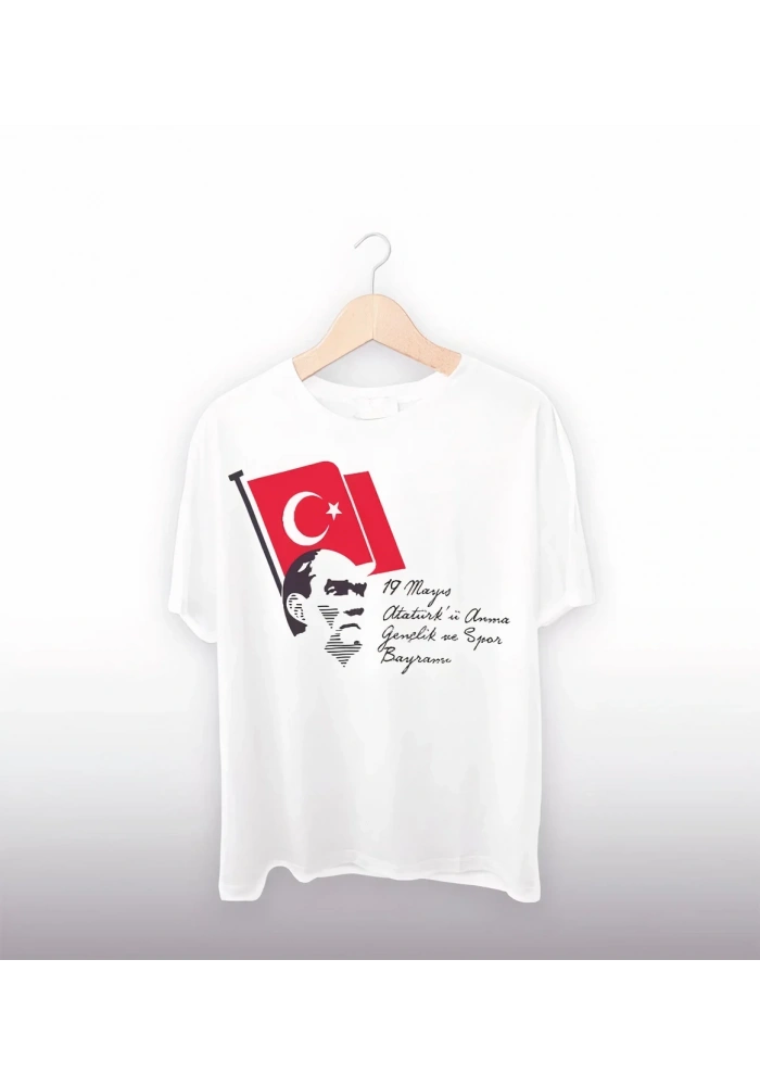 19 Mayıs Baskılı T-shirt - Beyaz