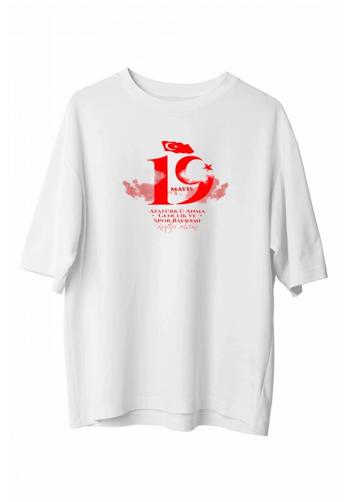 19 Mayıs Unisex Baskılı T-shirt - Beyaz