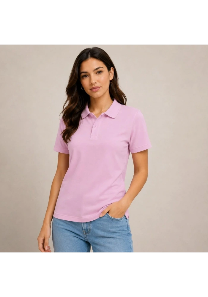 2li Kadın Polo Yaka Pike Kumaş Düğmeli Basic Tişört Günlük Rahat Kesim - Beyaz, Pembe