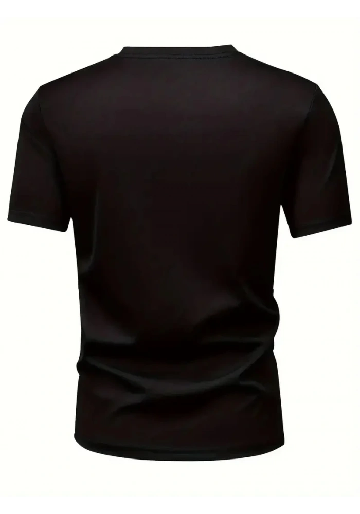 Erkek Penye Compack Baskılı  Bisiklet Yaka Kısa Kol T-shirt - Siyah