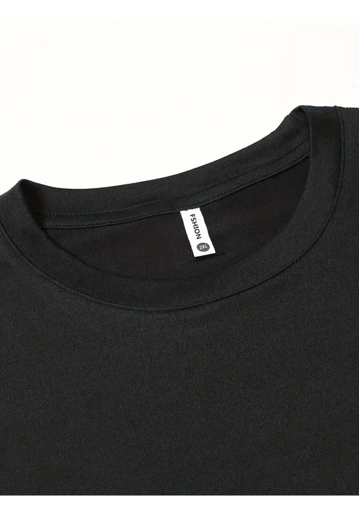 Erkek Penye Compack Baskılı  Bisiklet Yaka Kısa Kol T-shirt - Siyah