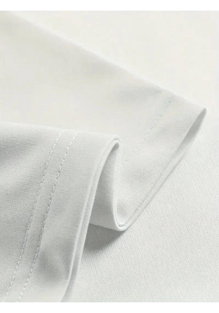 Erkek Penye Compack  Ejder Baskılı Oversize Bisiklet Yaka T-shirt - Beyaz