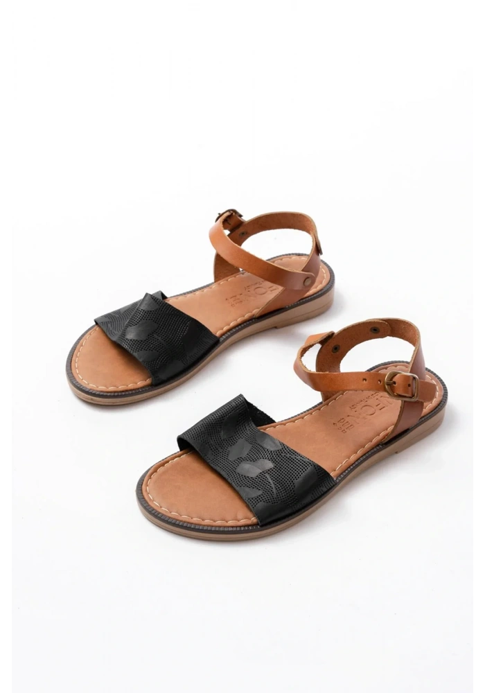 205-012 Siyah Ortopedik Hakiki Deri Kadın Sandalet