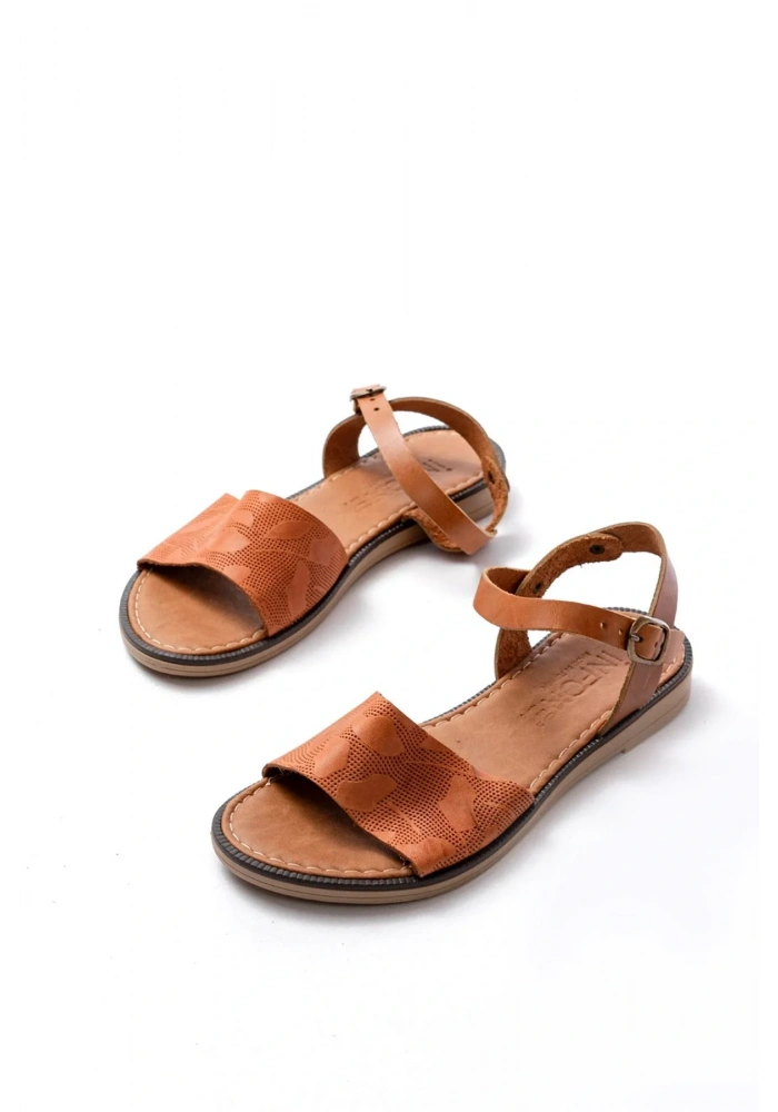 205-012 Taba Ortopedik Hakiki Deri Kadın Sandalet