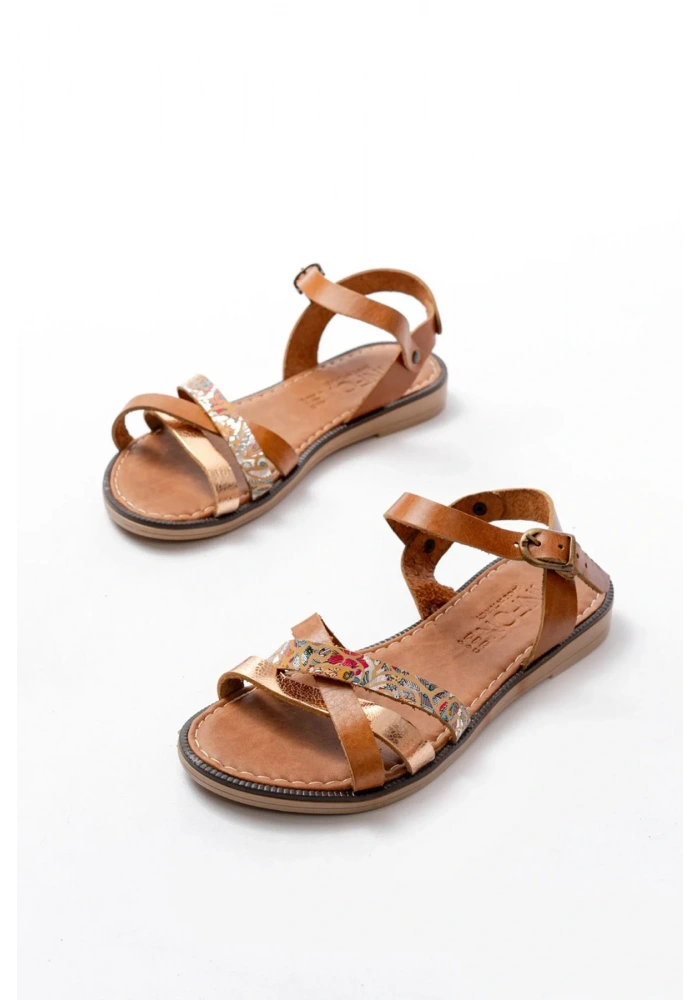 205-015 Taba Garni Ortopedik Hakiki Deri Kadın Sandalet