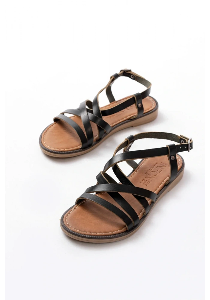 205-017 Siyah Ortopedik Hakiki Deri Kadın Sandalet