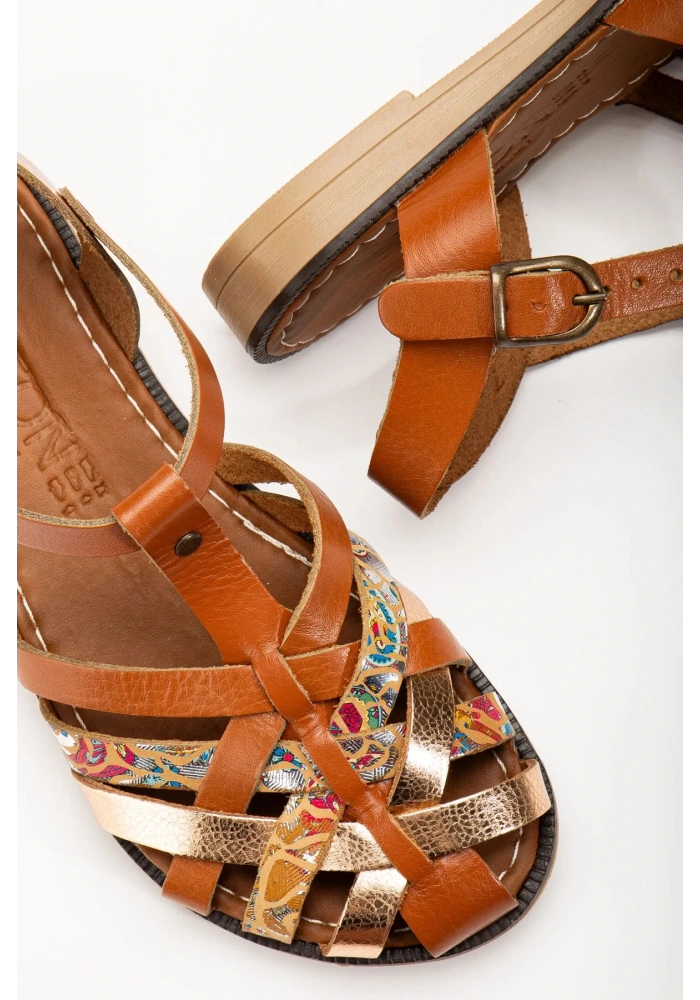 205-02 Taba Garni Ortopedik Hakiki Deri Kadın Sandalet