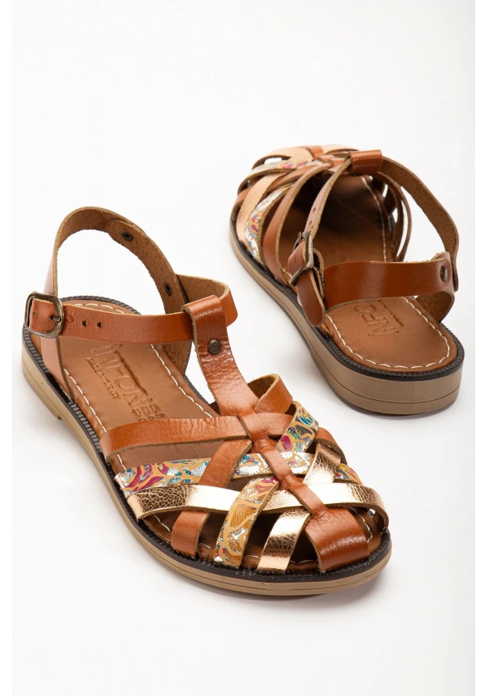 205-02 Taba Garni Ortopedik Hakiki Deri Kadın Sandalet