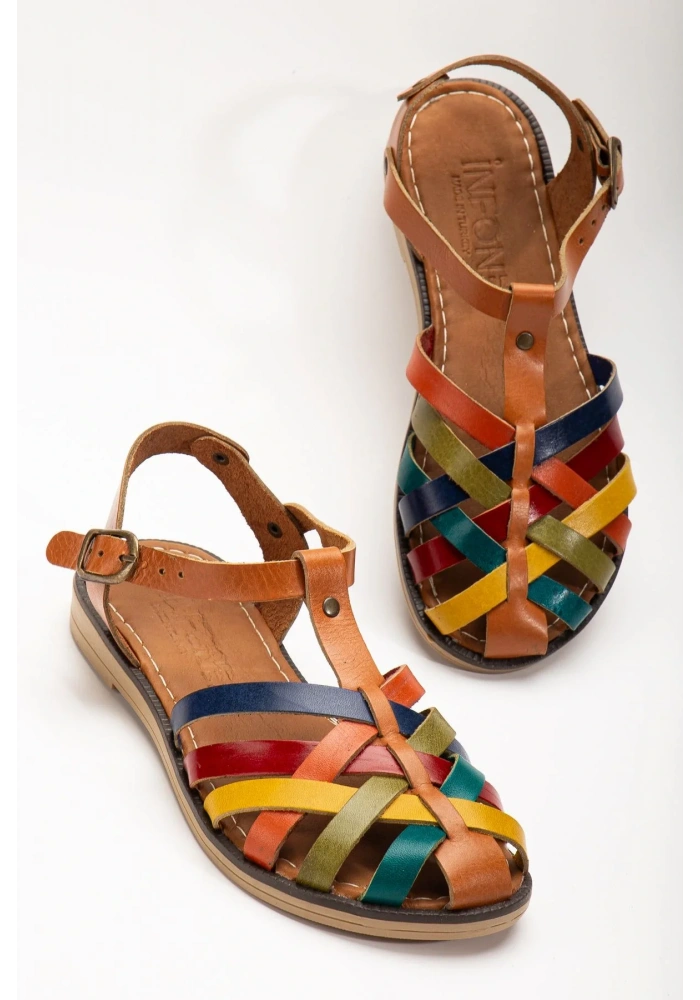 205-02 Taba Multi Ortopedik Hakiki Deri Kadın Sandalet