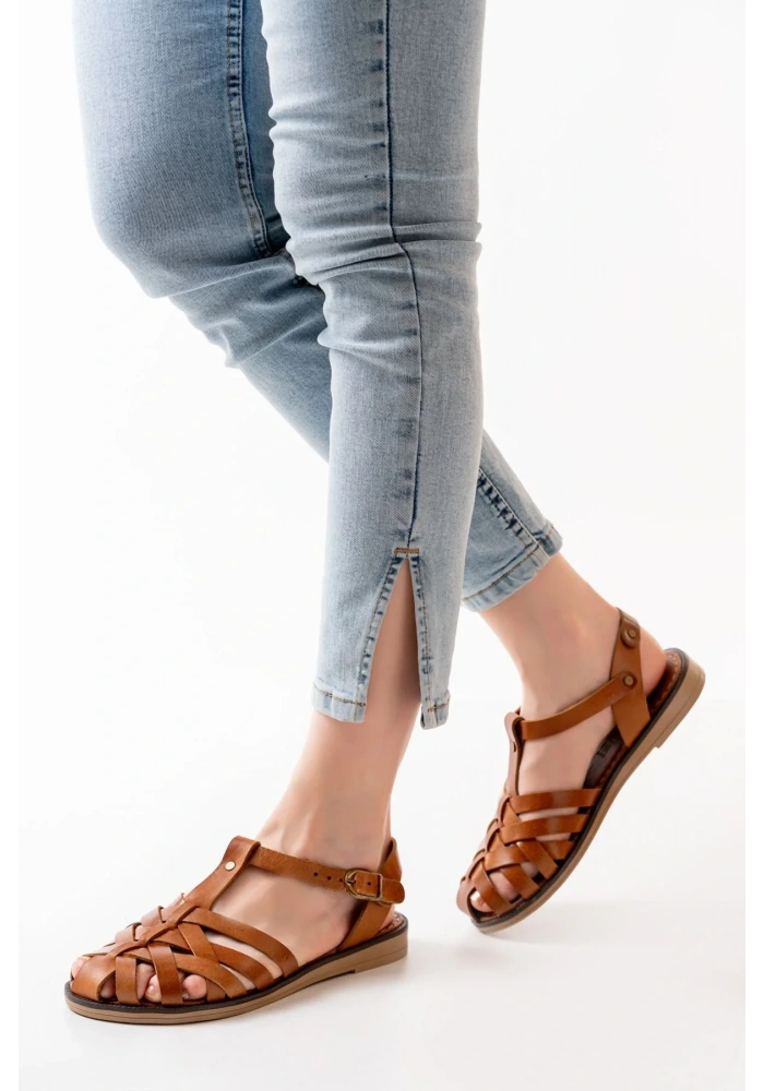 205-02 Taba Ortopedik Hakiki Deri Kadın Sandalet