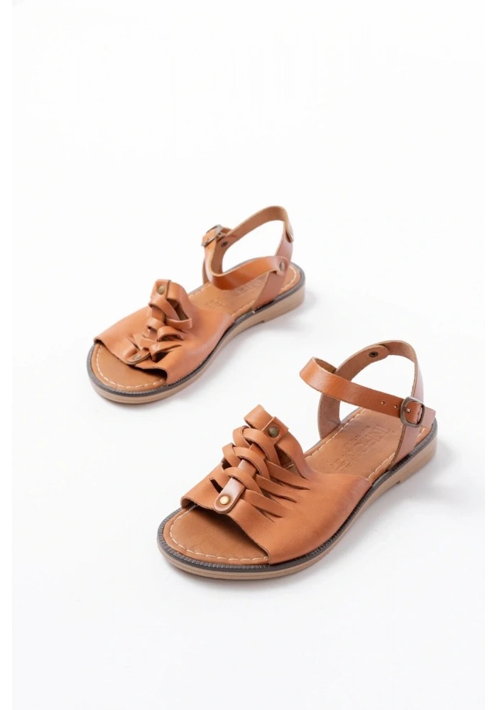 205-029 Taba Ortopedik Hakiki Deri Kadın Sandalet