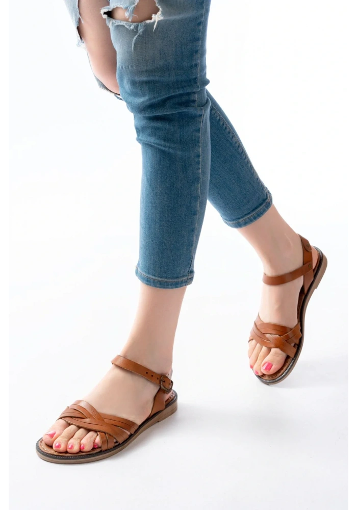 205-037 Taba Hakiki Deri Ortopedik Taban Kadın Sandalet