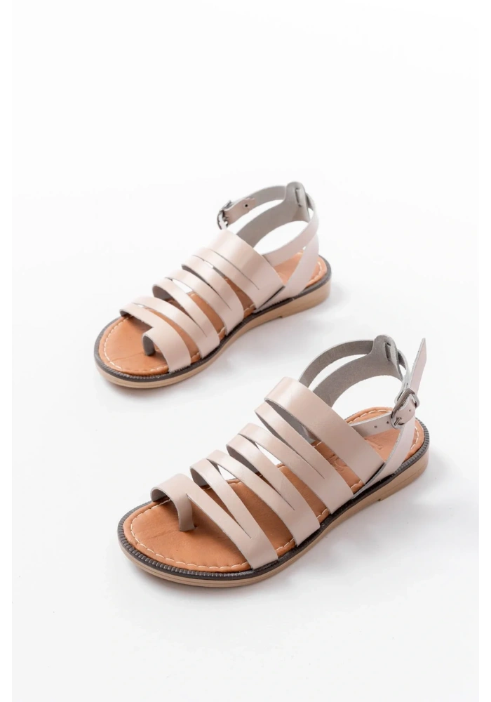 205-041 Bej Ortopedik Hakiki Deri Kadın Sandalet