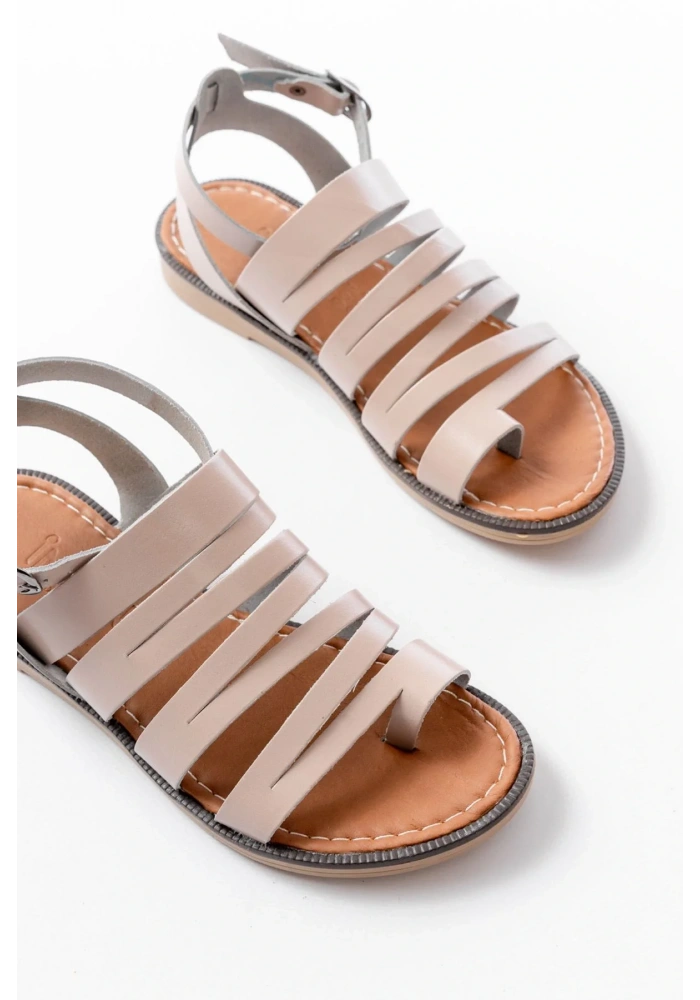 205-041 Bej Ortopedik Hakiki Deri Kadın Sandalet