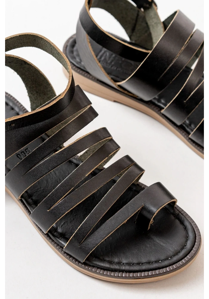 205-041 Siyah Ortopedik Hakiki Deri Kadın Sandalet