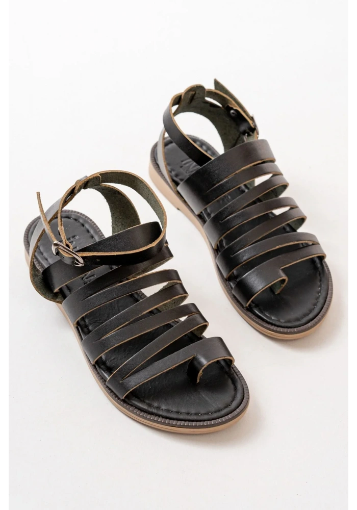 205-041 Siyah Ortopedik Hakiki Deri Kadın Sandalet