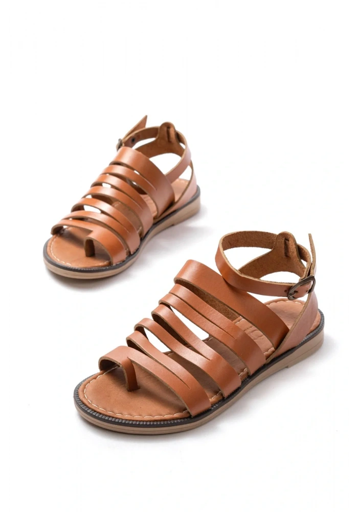 205-041 Taba Ortopedik Hakiki Deri Kadın Sandalet