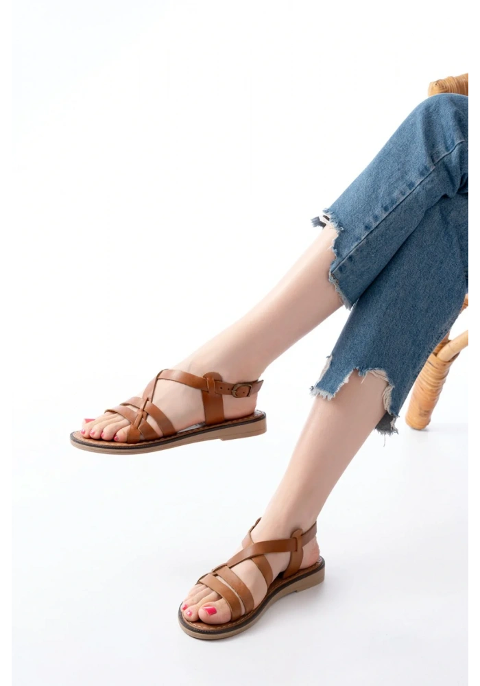 205-05 Taba Ortopedik Hakiki Deri Kadın Sandalet