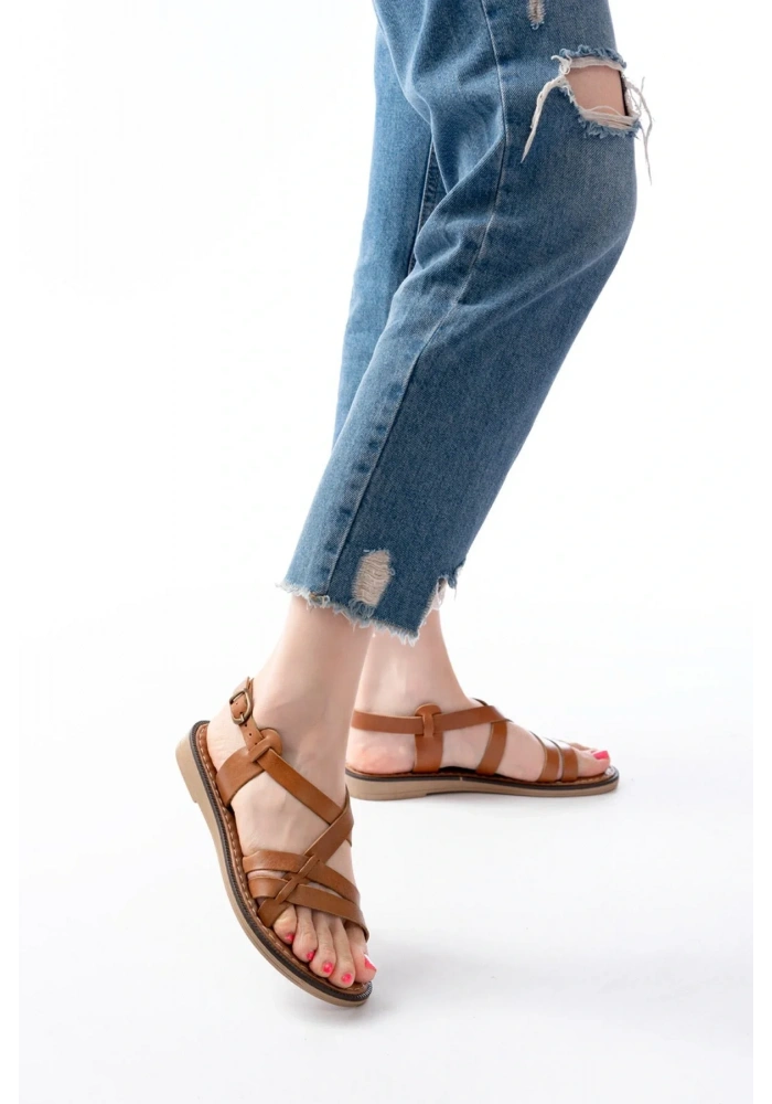 205-05 Taba Ortopedik Hakiki Deri Kadın Sandalet