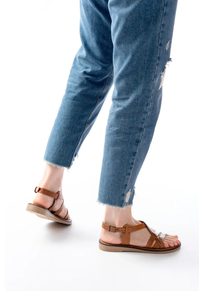 205-05 Taba Ortopedik Hakiki Deri Kadın Sandalet