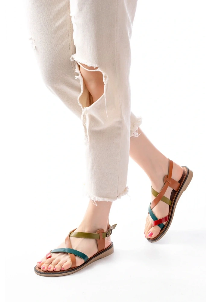 205-08 Multi Ortopedik Hakiki Deri Kadın Sandalet