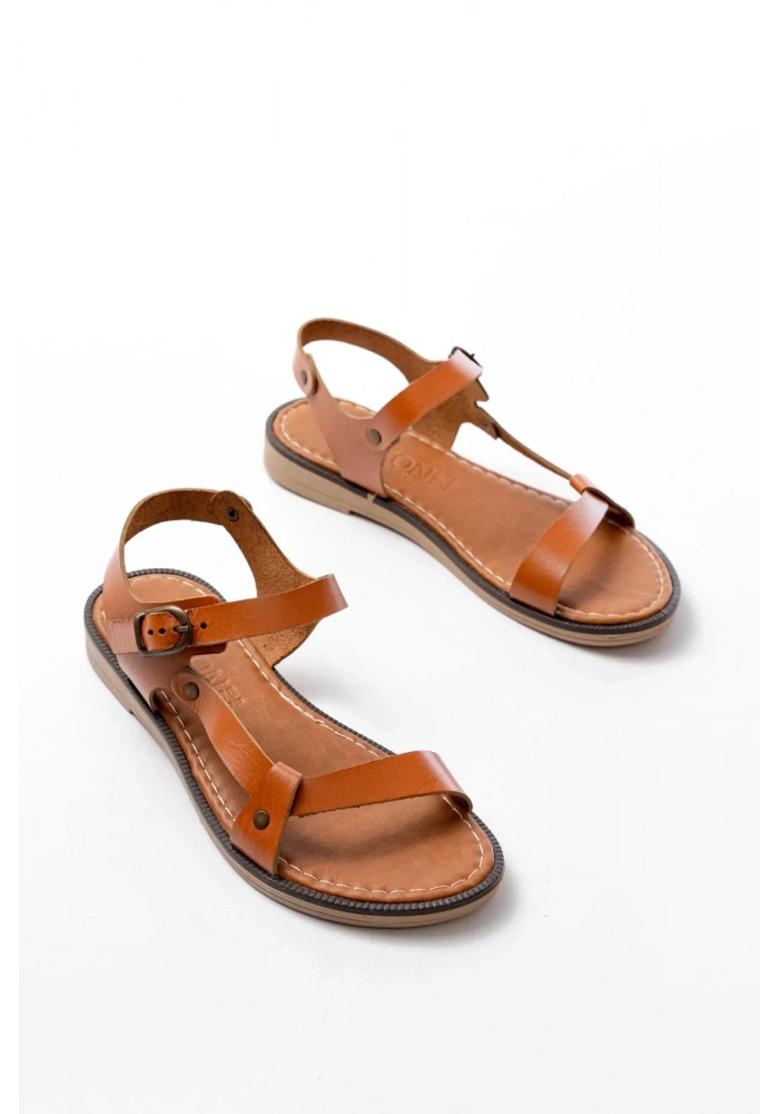 205-090 Taba  Hakiki Deri Tokalı Kadın Sandalet