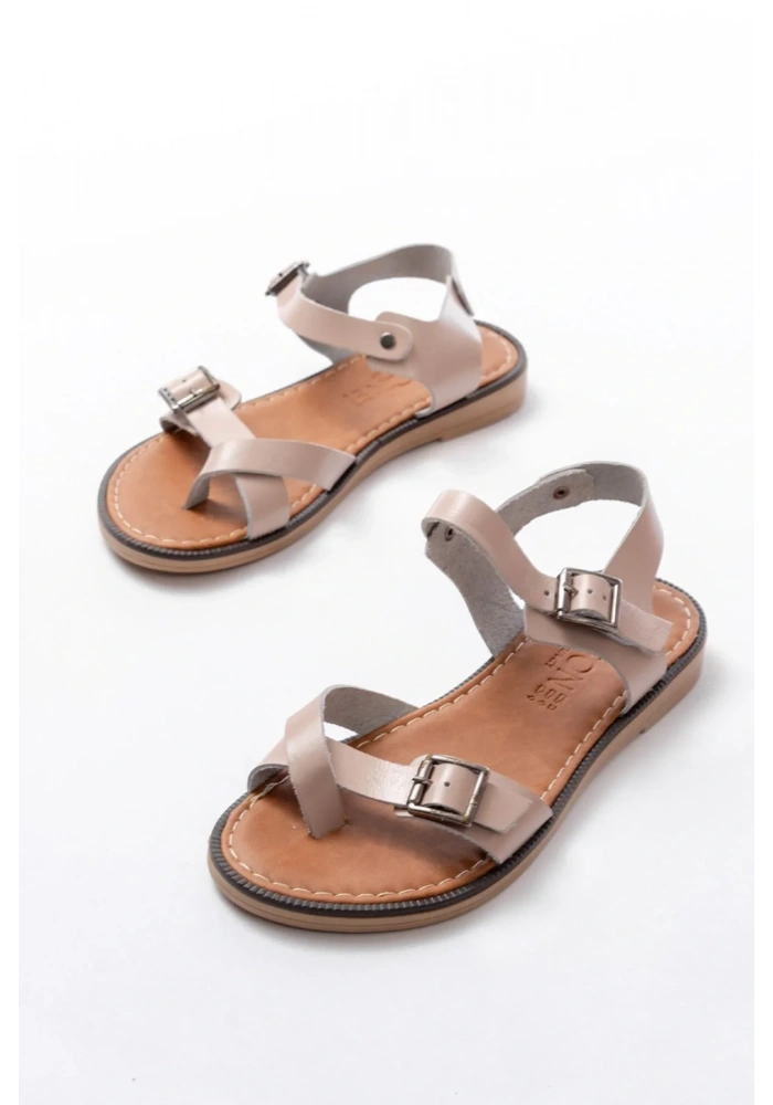 205-091 Bej Ortopedik Hakiki Deri Kadın Sandalet