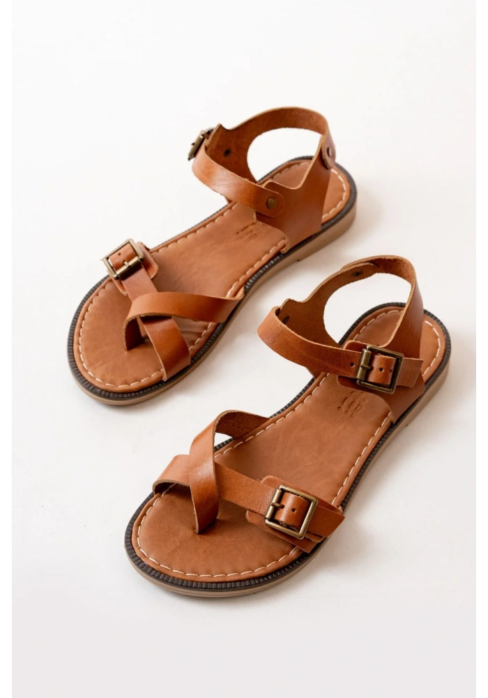 205-091 Taba Ortopedik Hakiki Deri Kadın Sandalet