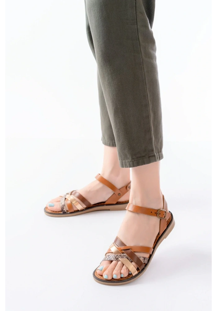 205-093 Taba Garni Hakiki Deri Ortopedik Taban Kadın Sandalet