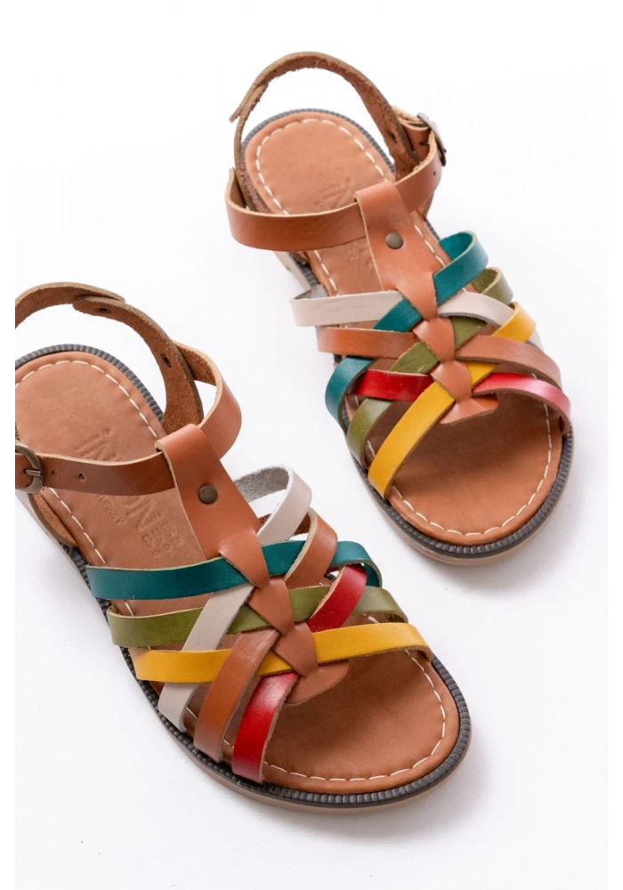 205-208 Multi Hakiki Deri Ortopedik Taban Kadın Sandalet