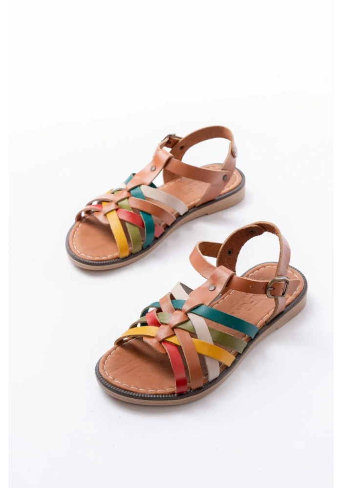 205-208 Multi Hakiki Deri Ortopedik Taban Kadın Sandalet
