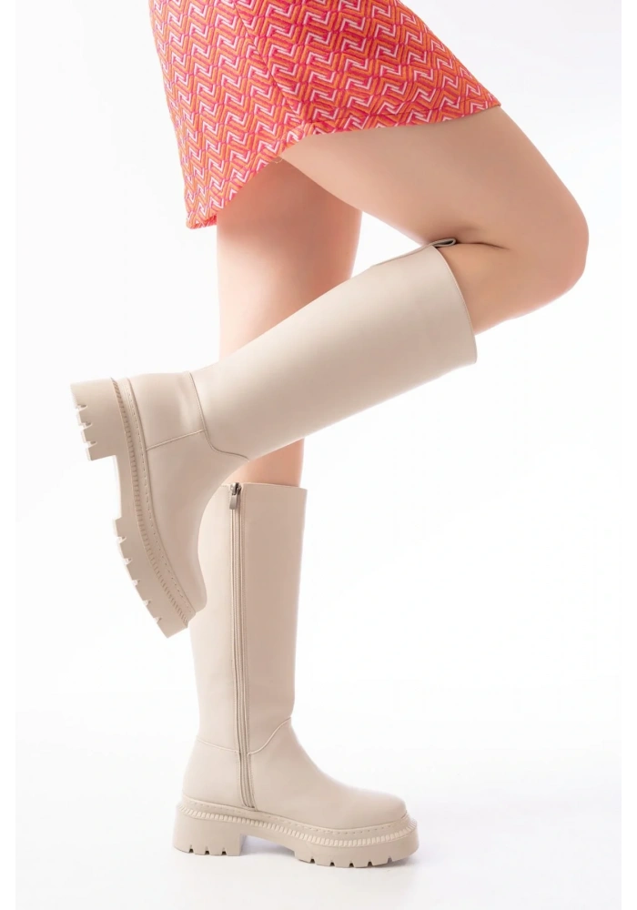 236-340 Bej Fermuarlı Günlük Kadın Çizme