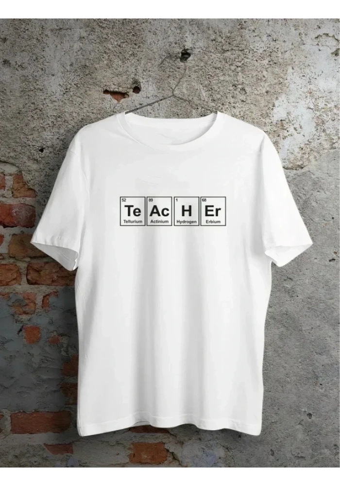 24 Kasım Kimya Öğretmeni Hediyesi Baskılı Bisiklet Yaka T-shirt - Beyaz