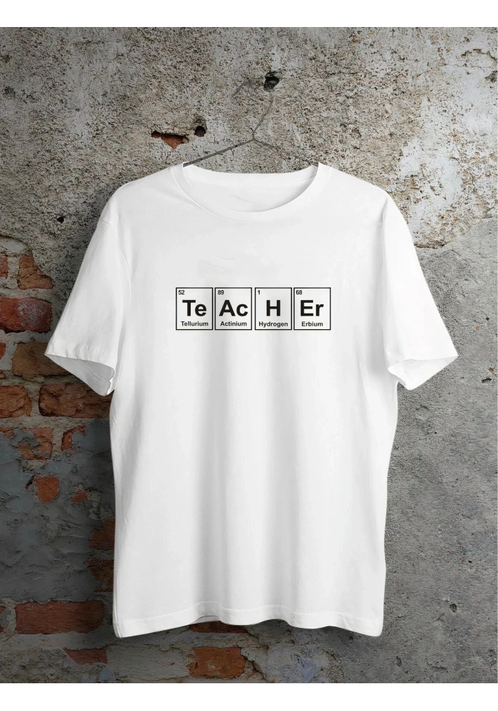 24 Kasım Kimya Öğretmeni Hediyesi Baskılı Bisiklet Yaka T-shirt - Beyaz