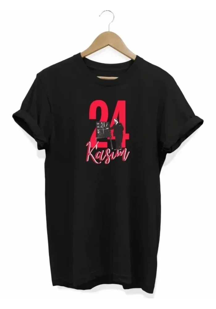 24 Kasım Öğretmenler Günü Öğretmen Hediyesi Baskılı Oversize T-shirt - Siyah