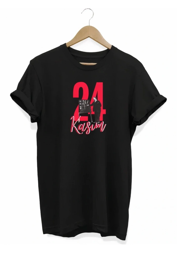24 Kasım Öğretmenler Günü Öğretmen Hediyesi Baskılı Oversize T-shirt - Siyah